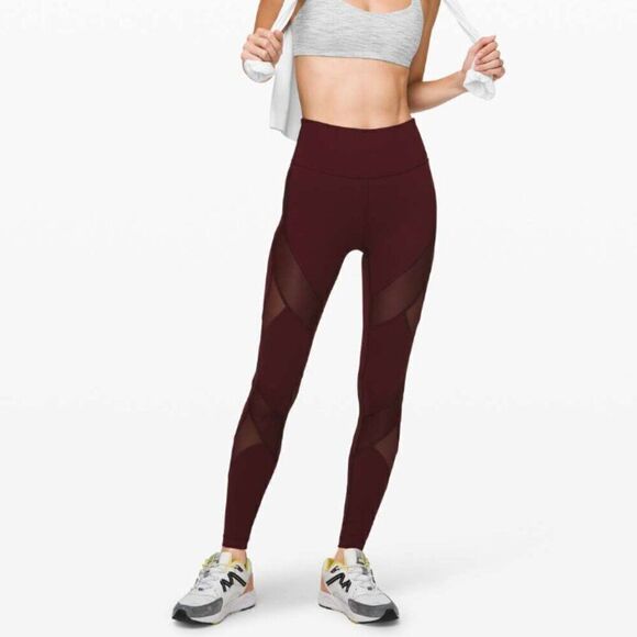 Lululemon Wunder Under High-Rise Tight 28" Mesh Garnet Wine Red Legging - Picture 2 of 10